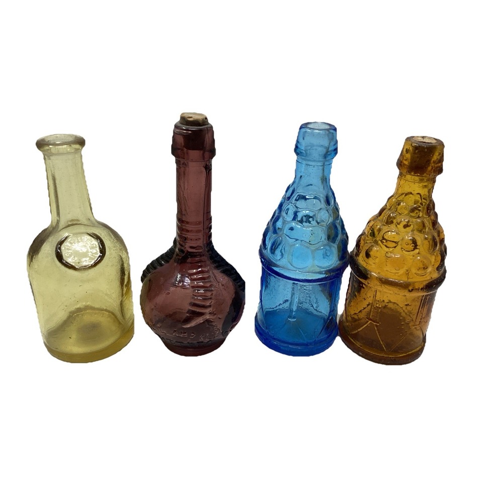 4 Vintage Miniature Colored Glass Bottles  By Wheaton As Show No Chips